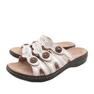 Clarks Leisa Grace Sandals Womens 7.5 White Leather Adjustable Straps Comfort